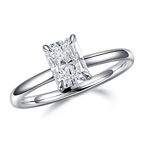 MOOSEA Radiant Cut Moissanite Engagement Rings for Women, 1CT D Color VVS1 Clarity Lab Created Moissanite Rings 14K White Gold Vermeil Moissanite Solitaire Ring for Women Wedding Rings for Bridal Wife
