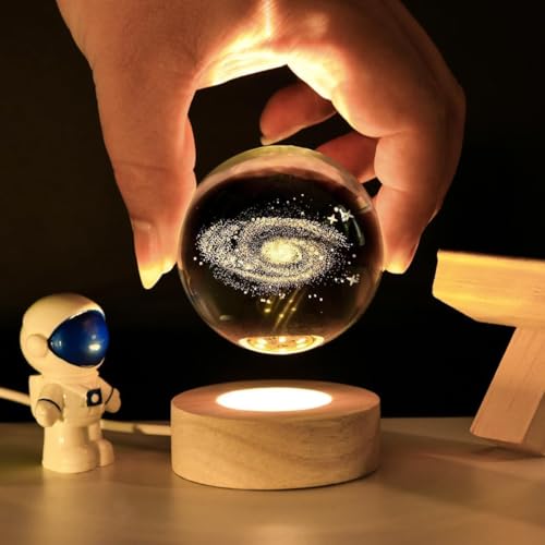 Image of ANKRII 3D Solar System Crystal Ball Night Lamp with Wooden LED Base, Galaxy Crystal Ball Night Light, Home Decor Showpiece, Unique Birthday Gift for Men, Women, Boys & Girls