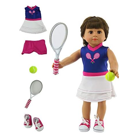 American Fashion World Purple & White Tennis Outfit Set for 18-inch Dolls| 5 Piece Set | Premium Quality & Trendy Design | Dolls Clothes | Outfit Fashions for Dolls for Popular Brands Cover