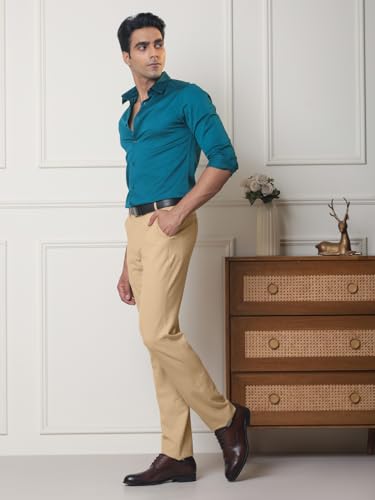 Image of SUBTRACT Men 4 Way Stretch Wrinkle Free Slim Fit Formal Trouser in with 2 Inch Flexible Waistband | Men's Trousers for Office Or Party