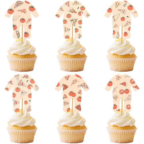 24PCS Pizza Onesie Baby Shower Cupcake Toppers Pizza Baby Shower Decorations...