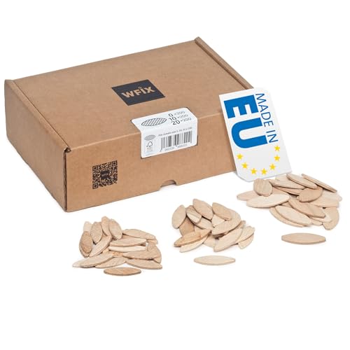 WFix Flachdübel Sortiment 0 10 20 je 200 Stück, Buche massiv, FSC, für 4 mm Nut, passend für Lamellofräse und Flachdübelfräse, sortiert im Karton, präzise Holzverbindungen für Möbelbau