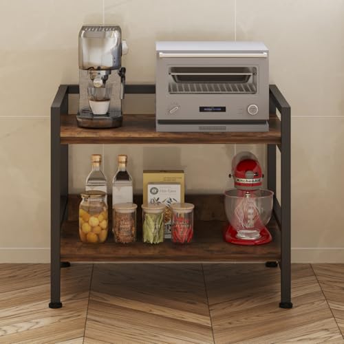 Image of HOME CUBE 2-Tier Metal Storage Shelf with Wooden Shelves, Kitchen Countertop Organizer Rack, Microwave Stand, Standing Shelf Units, Multipurpose Storage Rack for Living Room, Office, Garage, Shops