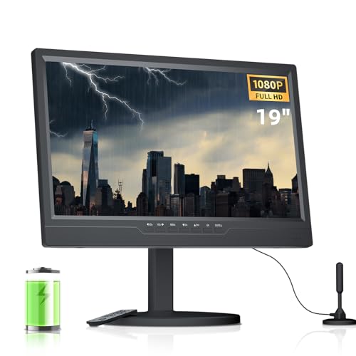 NORTHING Televisor portátil Full HD 1080P de 19 pulgadas con batería incorporada, control remoto