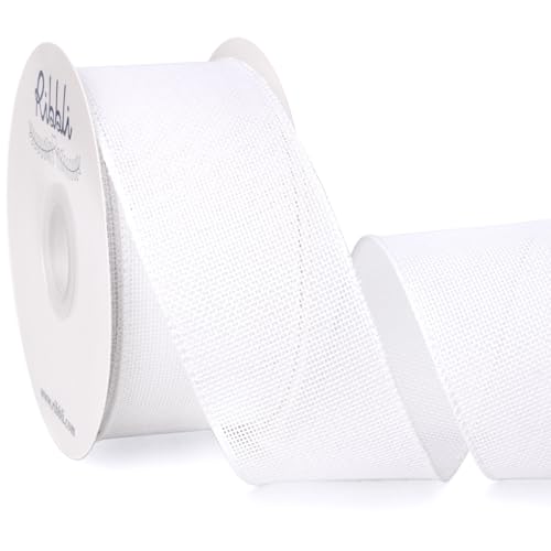Ribbli White Burlap Wired Ribbon 2-1/2 Inch x Continuous 20 Yard White Wired Ribbon for Wreaths Big Bows Tree Decoration Outdoor Decoration