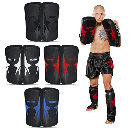 Elite Sports Muay Thai Kickboxing Pads MMA Knee and Elbow Target Kicking Strike Shield Pair for Martial Arts (Black)