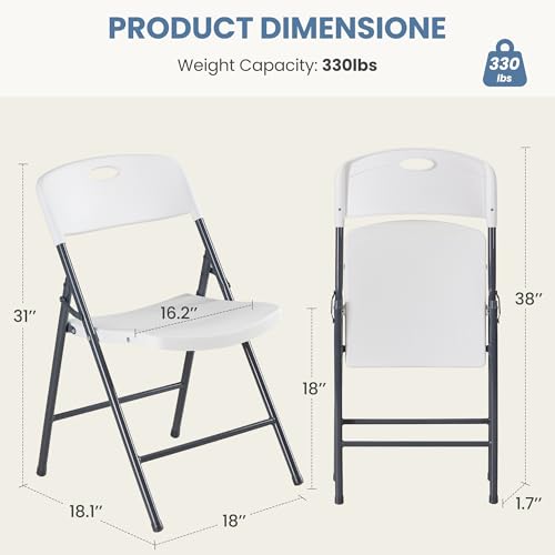 Image of DUMOS 2 Pack White Folding Chairs, Plastic Portable Stackable Dining Chairs with Metal Frame, for Indoor Outdoor, for Home and Office, Conference, Party, Event, Wedding, Birthday, White