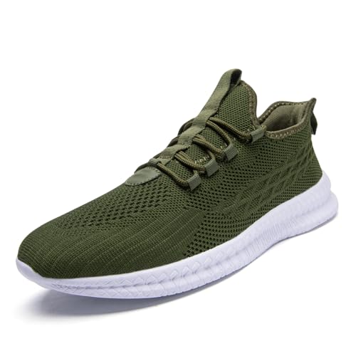 XKOWUO Mens Running Shoes Slip On Walking Sneakers Tennis Gym Shoes Casual Road Fashion Breathable Lightweight Workout Sport Green Size US 12