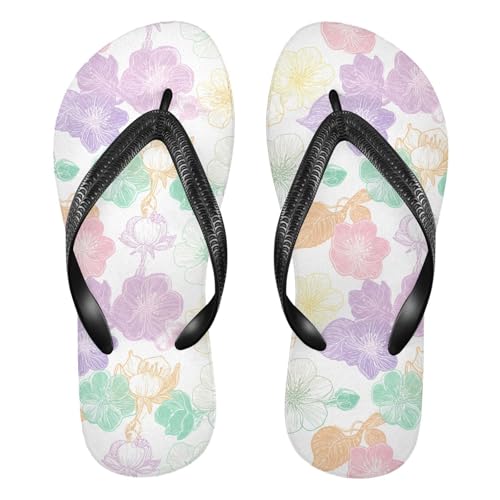 Maple Leaf Sketch Orange Outline Cherry Blossom Pastel Flip Flops for Beach Thong Sandals Anti-slip Lightweight Flat Slippers for Summer Outdoor Travel