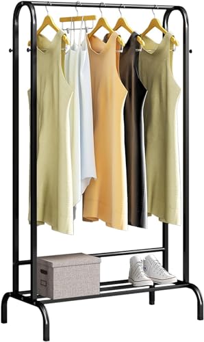 IisrAr Riel para Ropa, Perchero de Metal para Ropa, para Interiores, para el hogar, Tienda de Ropa, Soporte de exhibición, Perchero con Hooand Storashelf/Negro/60 * 43 * 152 cm