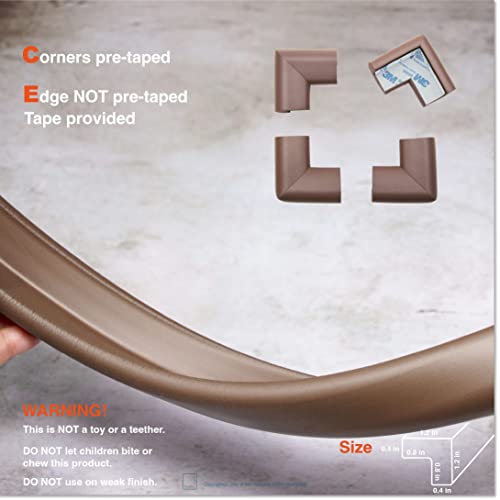 Rovingcove Edge Corner Protector Baby Proofing (Large 18Ft Edge 8 Corners), Hefty-Fit Heavy-Duty, Soft Nbr Rubber Foam, Furniture Fireplace Safety Corner Edge Bumper Guard, 3M Adhesive, Coffee Brown #TOP4