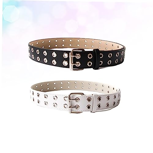 BESPORTBLE 2pcs Double-breasted Belt for Jeans Stylish Leather Belt Air Hole Minimalist Fit2