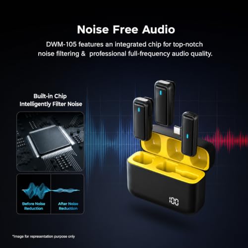Image of Wireless Lavalier Microphone for iPhone & Android, Dual Wireless Mic with Noise Cancellation, Clip-On Microphone for YouTube, Vlogging, Video Recording, Interviews & Live Streaming
