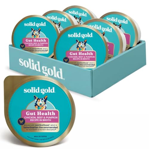 Solid Gold Wet Dog Food Topper & Meal Cups - W/Chicken, Beef & Pumpkin for Sensitive Stomachs, Gut Health & Digestive System Support - for Adult & Senior Small Breed & Large Breed Dogs - 3.5oz/6 Pack