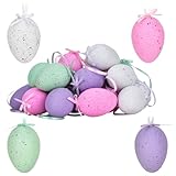 Ensemble d'œufs de Pâques : ce lot contient 24 œufs de Pâques en plastique avec une ficelle pré-assemblée, parfaits pour décorer les arbres de Pâques, les arbustes, les fenêtres ou les intérieurs. Parfait pour ajouter une touche festive à Pâques.