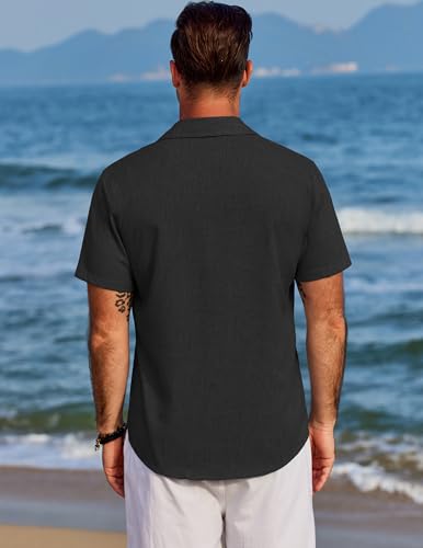 COOFANDY Men's Beach Summer Shirts Linen Texture Shirts Short Sleeve Casual Button Down Shirt4
