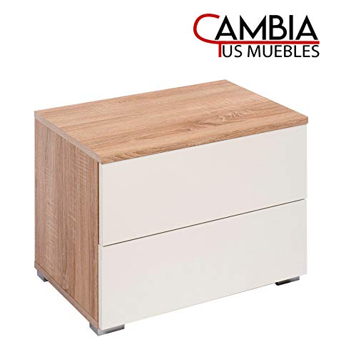 CAMBIA TUS MUEBLES - Mesita de Noche 2 cajones Modelo Mora, Mesilla Dormitorio habitación en Color Cabria y Blanco