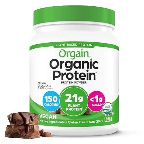 Image of Orgain Organic Vegan Protein Powder, Creamy Chocolate Fudge - 21g Plant Protein, 7g Prebiotic Fiber, Low Net Carb, No Lactose Ingredients, No Added Sugar, Non-GMO, For Shakes & Smoothies, 1.02 lb
