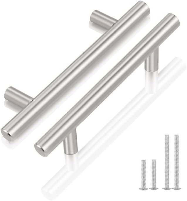 Pinson 10 Pack 96mm Cupboard Handles Brushed Steel Kitchen T Bar Handle Stainless Steel
