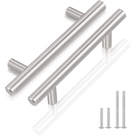 10 Pack 96mm Brushed Nickel Kitchen Handles T Bar Cupboard Door Handles Stainless Steel Handles for Furniture Cupboard Doors Wardware Handles Cabinet Pulls Cover
