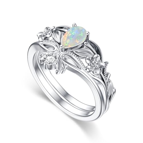 Pear Shaped Gemstone Rings Set for Women 925 Sterling Silver, Amethyst Engagement Ring Unique Bridal Wedding Rings Size 4-124