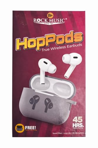 Music HopPods True Wireless Earbuds, White, 45 HRS Battery Backup, HD Microphone, Free Silicon Case