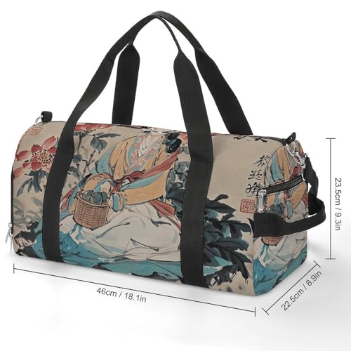 Gym Bag for Men Women Travel Duffle Bag Chinese Painting Carry On Weekender Bag with Shoe Compartment2