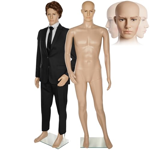 tectake® Mannequin de vitrine Mannequin Homme démontable | Pivotable et Mobile | Pied en Verre avec Attaches pour Les Mollets