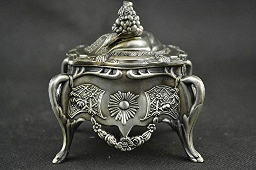 VBNHGF Statuen Statue Tibetan Silber Handgeschnitzte Blumen Schmuckschatulle Cover