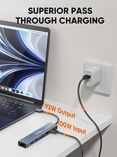 Image of CableCreation USB C Hub for Laptop Multiport Adapter,Pro Series 7 in 1 Type C Dongle Docking Station USB-C Adapter with 4K 30Hz HDMI,1000Mbps RJ45 Ethernet, 100W PD, SD /TF Card, 2 USB 3.0 5Gbps Data