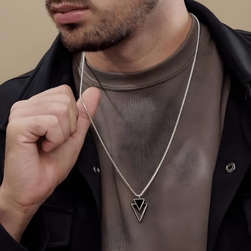 Image of Moon Bucks Anti Tarnish Stainless Steel Midnight Charisma Triangle Shape Locket Neck Chain for Men | Stylish Pendant Necklace | Jewellery Accessories for Boys | Minimal Jewelry | Locket for man and boys