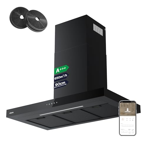 CIARRA CBCB9102 A+++ Dunstabzugshaube 90 cm Umluft Abluft Schwarz App Gesteuert Touch-Bedienung...