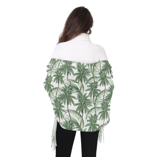 VIGTRO Natural Palm Tree Women Wrap Pashmina Shawl, Green Tropical Leaf Winter Warm Long Scarf with Tassels for Evening Dress & Wedding2