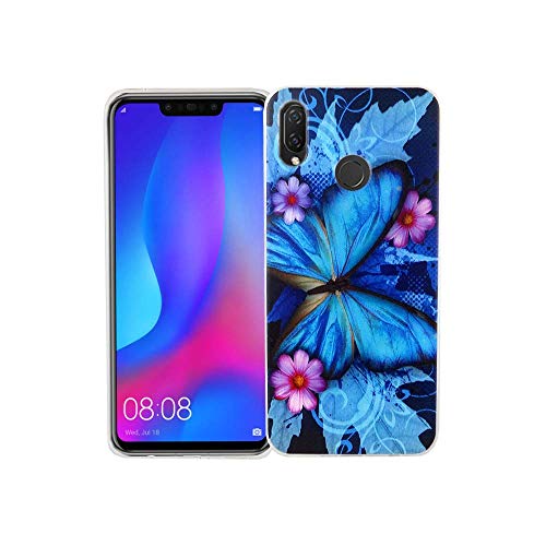 König Design Handyhülle kompatibel mit Huawei P Smart Plus Silikon Hülle Hülle Sturzsichere Back-Cover Handyhülle - Schmetterling Blau