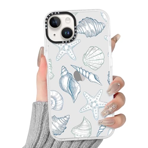 Yoedge Trasparente Cover per iPhone 14/iPhone 13 6,1', Aesthetic Lumaca Mare Blu Motivo Star Disegni per Donne,Silicone Custodia Telaio Flessibile e Retro in PC Antiurto Protettiva Case per iPhone13