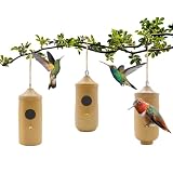 Hummingbird House for Outside Hanging,Wooden Humming Bird Nest with Hemp Ropes,Mini Bird House kit,H