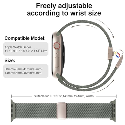 Image of Braided Stretchy Band Compatible with Apple Watch Bands 38mm 40mm 41mm 42mm 44mm 45mm 46mm 49mm Women Men, Soft Nylon Solo Loop Magnetic Sport Strap for iWatch Series 11 10 9 8 7 6 5 4 3 2 1 SE Ultra