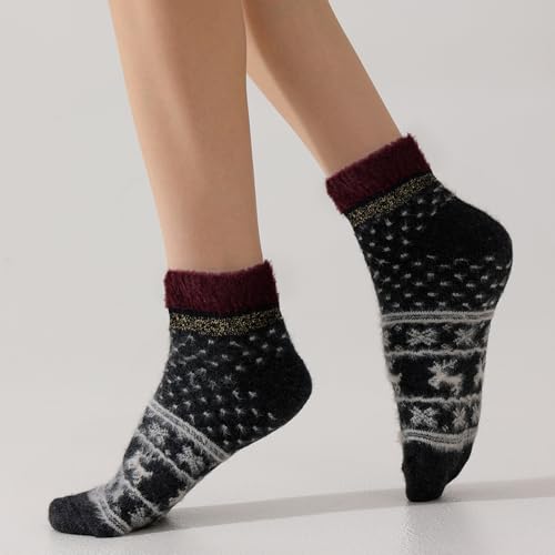 Image of Fszsaa Merino Wool Low Ankle Socks For Women - Knit Warm Fuzzy Casual Home Socks For Winter