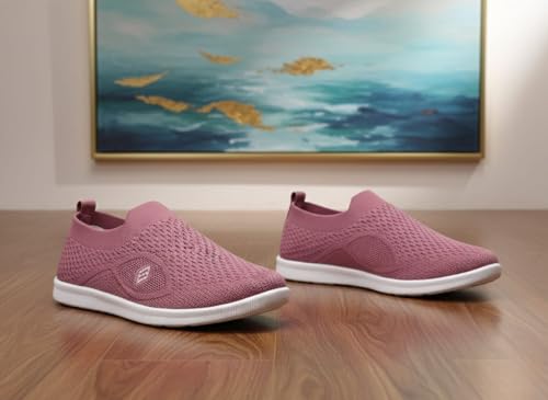 Image of Women's Slip-On Sneakers, Pink, Breathable Knitted Fabric, Lightweight & Flexible Sole