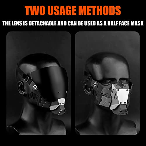 Zhongren Cyber Punk Face Mask Cosplay Cool Punk Full Face Mask Costumes Anti-Fog Detachable Half Face Mask Techwear for Men Women Halloween Party Prop Music Festival - Image 2