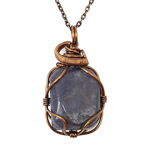 Designs by Nature Gems Handmade Unisex Sapphire Necklace 24 inch Chain Antique Bronze, September Birthstone