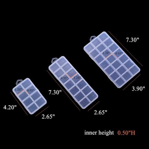 Image of 16 Pack Mixed Size Clear Shallow Plastic Storage Case Organizer Box with Compartment for Small Parts, Jewelry, Diamond, Craft Supplies, Sewing Kit
