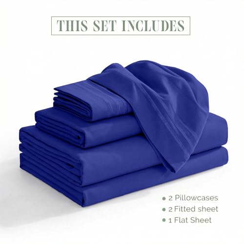 Image of Elegant Comfort Luxurious 1500 Premium Hotel Quality Microfiber Three Line Embroidered Softest 5-Piece Bed Sheet Set, Wrinkle and Fade Resistant, Split King, Royal Blue