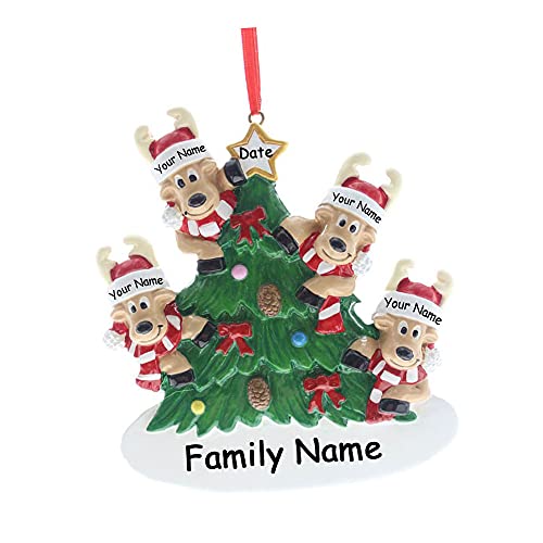 Knextion, Inc Personalized Reindeer Family of 4 Holiday Christmas Ornament with Custom Names