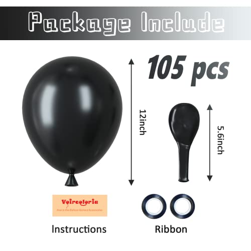 Image of Voircoloria 105pcs Black Balloons 12inch Party Latex Balloons for Birthday Graduation Baby Shower Anniversary New Year Holiday Party Decorations