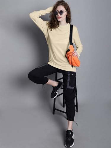 Image of JUNEBERRY Cotton Round Neck Regular Fit Plain Solid Full Sleeve T-Shirt Combo for Women (Pack of 3) (Available Colors: Black, White, Navy, Green,Swanwhite & Cork)