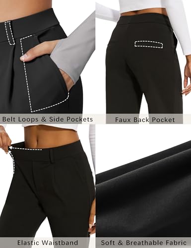 Rheane Women's High Waisted with Pockets Wide Leg Pants Pleated Dress Slacks with Belt Loops for Casual Wear Yoga-Pants4