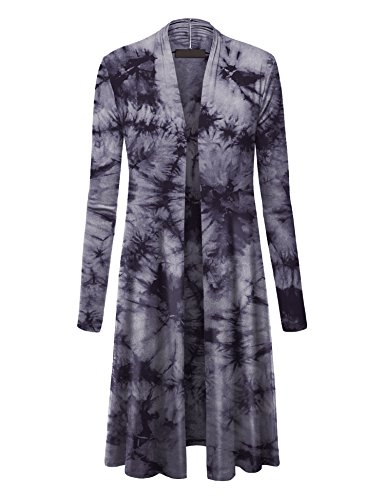 WSK1078 Womens Lightweight Tie Dye Open Long Maxi Cardigan M Black