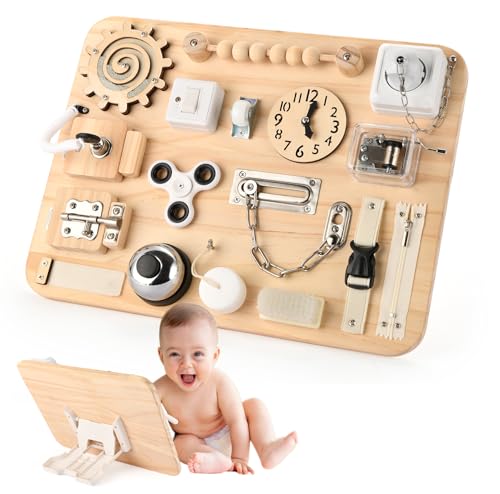 Potatomato Grande planche d'activités pour tout-petits - Jouets sensoriels en bois Montessori pour enfants de 1 2 3 4 ans - Jouets fidget pour enfants autistes - Activités d'apprentissage préscolaire