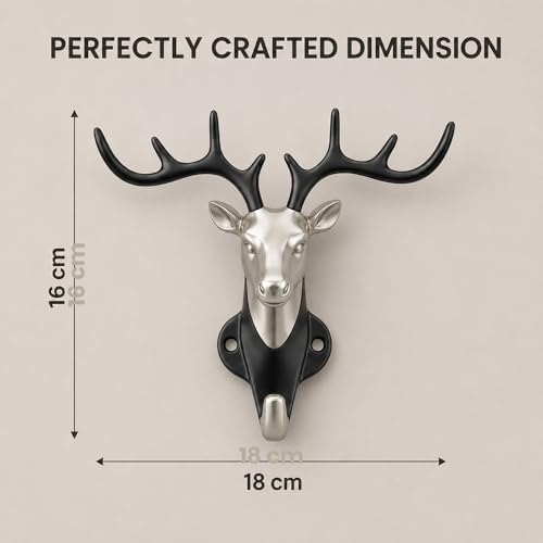 Image of Deer Head Wall Key Holder, Zinc Alloy Hanging Hooks for Keys & Accessories, Multipurpose Key Hanger Stand for Home Decor, Entryway Organizer, Satin Black Finish - Pack of 1